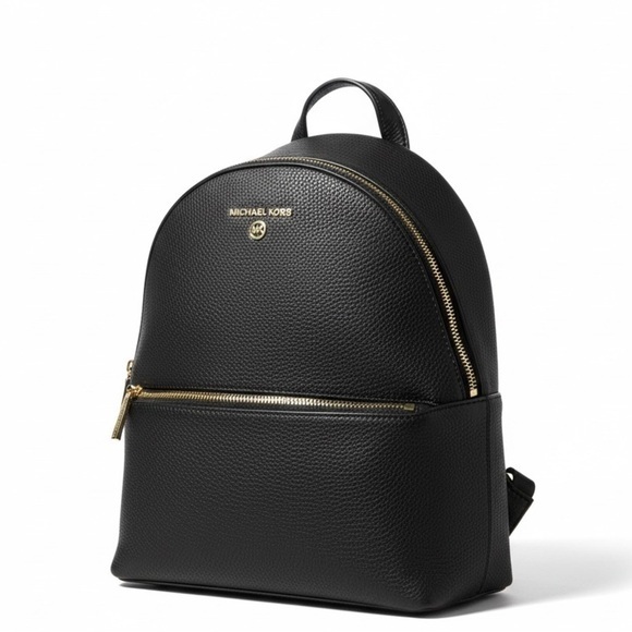 Michael Kors Other - Michael Kors Pebbled Leather Backpack Black Gold Hardware EUC